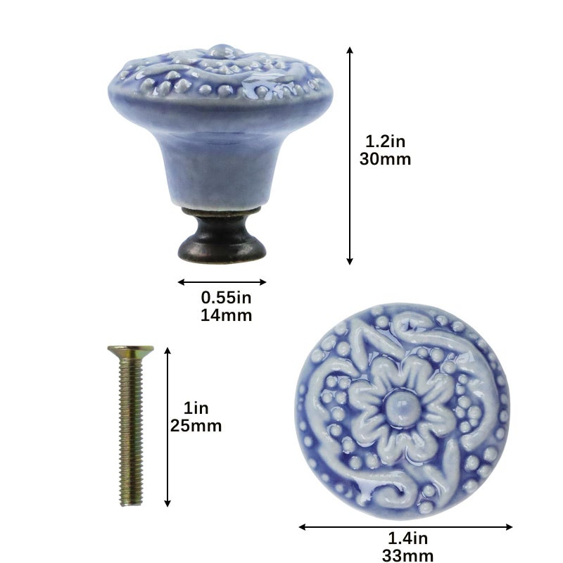 Geesatis 10 pcs Ceramic knobs Drawer Cabinet Pull Handle Knobs Furniture Decorative Pull Tool with Mounting Screws, Light Blue, 1.4 inch Diameter - Image 2